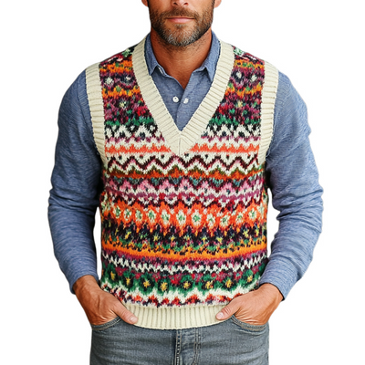 Men's Retro Geometric V-Neck Sleeveless Knit Vest 81075474Z