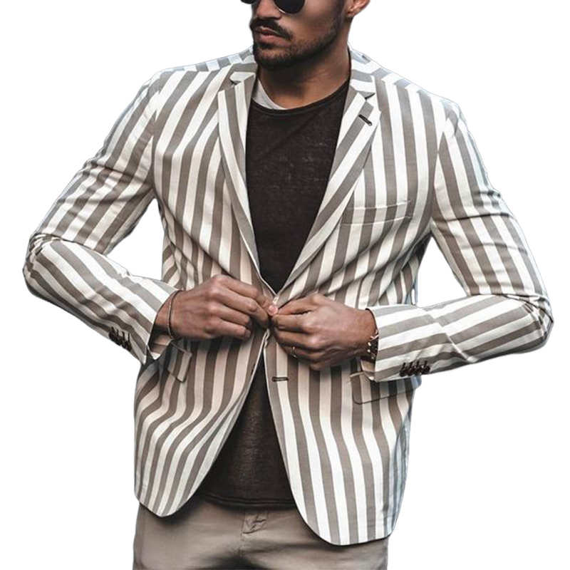 Vintage Gray Vertical Stripe Two-button Blazer