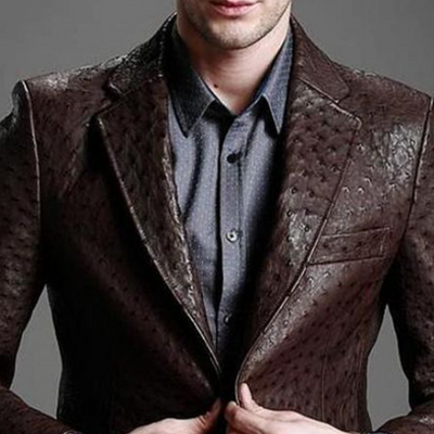 Classic Vintage Textured Leather Single Breasted Blazer