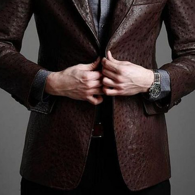 Classic Vintage Textured Leather Single Breasted Blazer