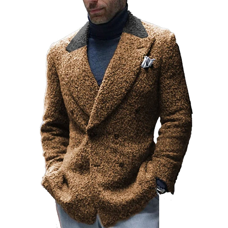 Vintage Sherpa Contrast Stitching Double Pocket Casual Retro Lapel Blazer