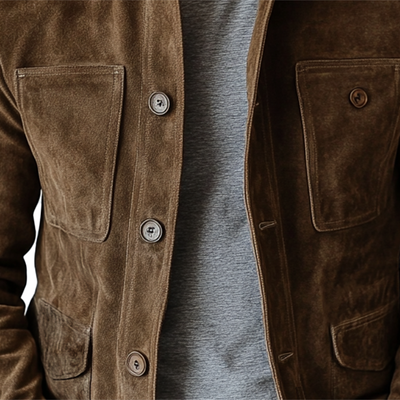 Men's Vintage Suede Buttons Multi-Pocket Lapel Jacket
