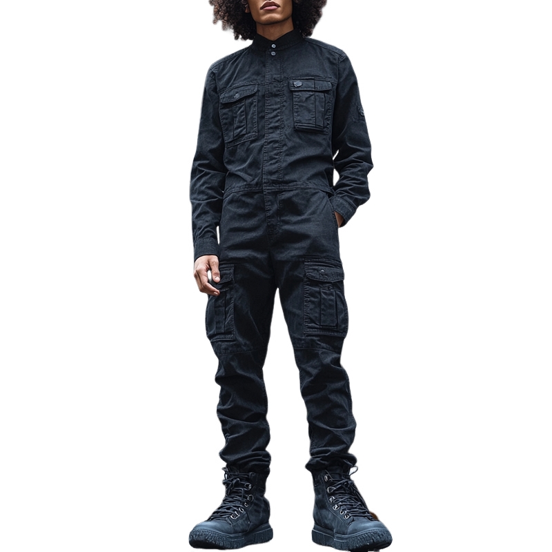 Men's Fashion Denim Long Sleeve Multi-pocket Cargo Jumpsuit 12395329Z