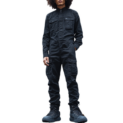 Men's Fashion Denim Long Sleeve Multi-pocket Cargo Jumpsuit 12395329Z