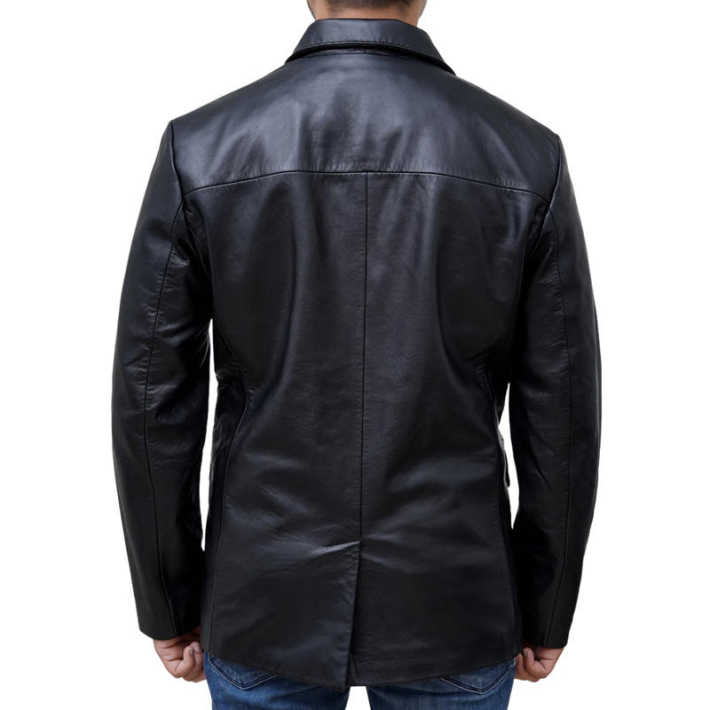 Classic Vintage Lapel Two Button Leather Blazer