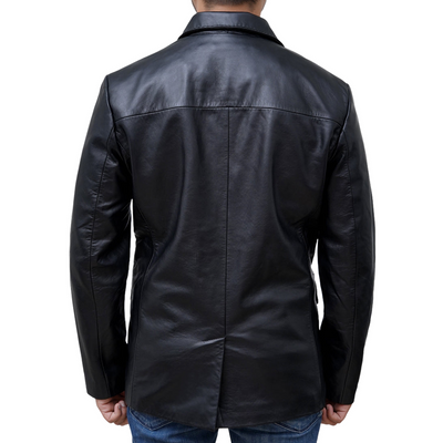 Classic Vintage Lapel Two Button Leather Blazer