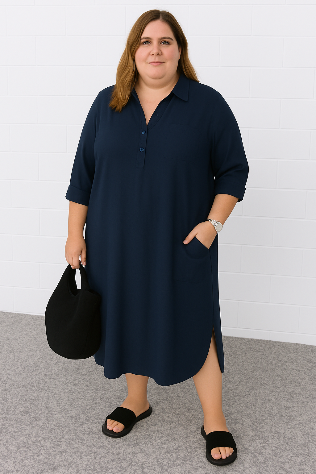 Half-Button Tummy Covering Dress | TOKYO