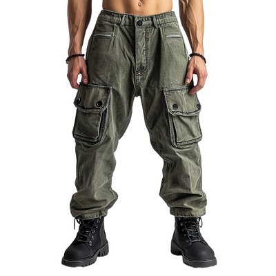 Men's Fashion Distressed Washed Multi-pocket Cargo Pants 68195044Z
