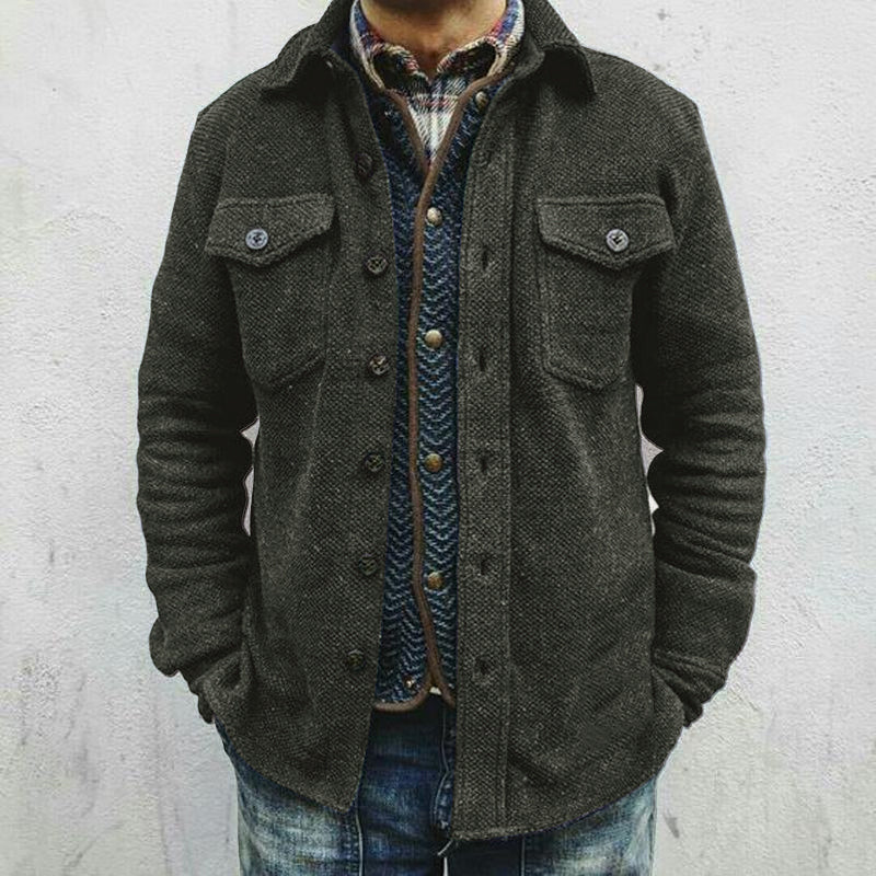 Men's Retro Solid Color Wool Double Breast Pocket Jacket