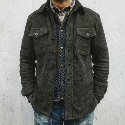 Men's Retro Solid Color Wool Double Breast Pocket Jacket
