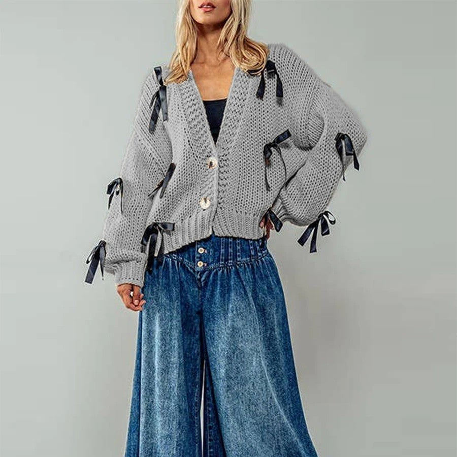 Bow Loose-Knit Cardigan