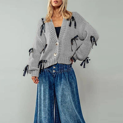 Bow Loose-Knit Cardigan