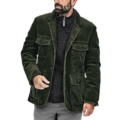 Men's Lapel Solid Color Multi-Pocket Jacket