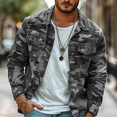 Men's Vintage Camouflage Print Single Breasted Jacket