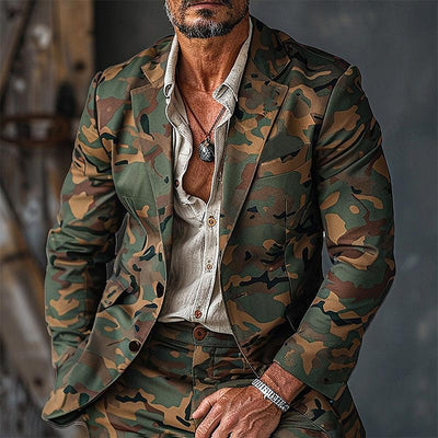Camouflage Print Button Blazer