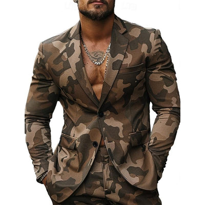 Camouflage Print Button Blazer