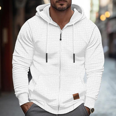 Men's Solid Waffle Long Sleeve Hooded Jacket