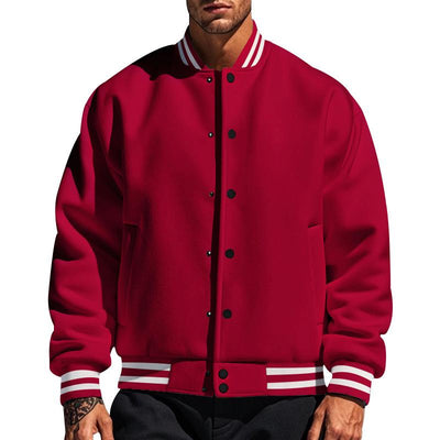 Men's Casual Stand Collar Fleece Sports Baseball Jacket