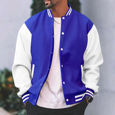 Men's Color Block Stand Collar Single Breasted Baseball Jacket