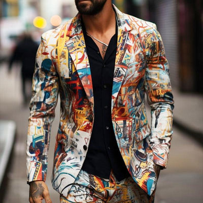 Vintage Casual Print Single Breasted Blazer