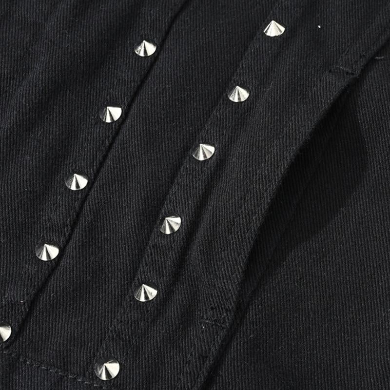Men's Riveted Motorcycle Denim Ripped Jacket