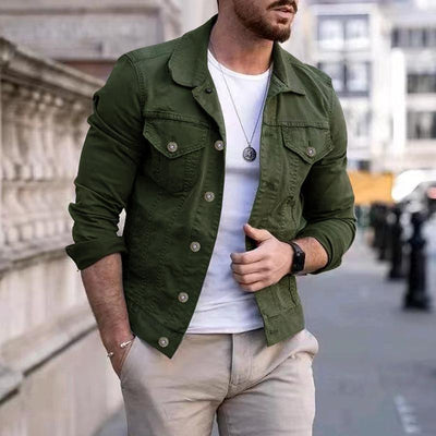 Men's Casual Slim Fit Multi-pocket Lapel Work Jacket