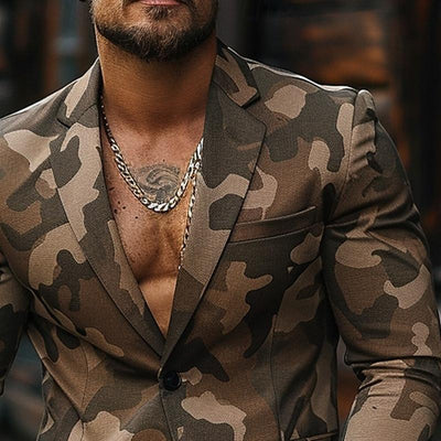 Camouflage Print Button Blazer