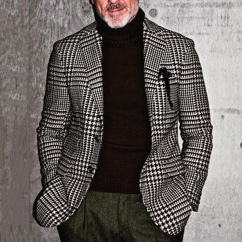 Vintage Black and White Plaid Two-button Blazer