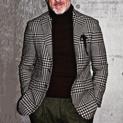 Vintage Black and White Plaid Two-button Blazer
