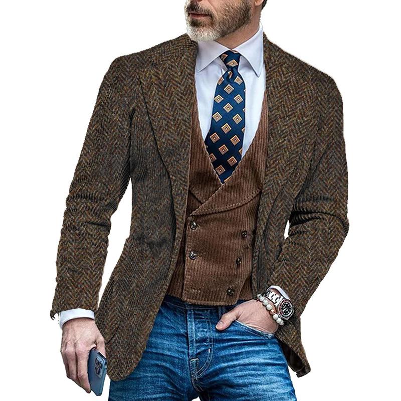 Vintage Herringbone Single-breasted Blazer