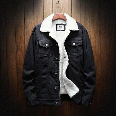 Men's Casual Teddy Fleece Insulated Long Sleeve Denim Jacket