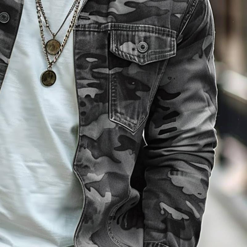 Men's Vintage Camouflage Print Single Breasted Jacket