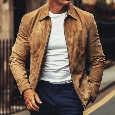Men's Vintage Casual Suede Lapel Zipper Jacket