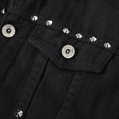 Men's Riveted Motorcycle Denim Ripped Jacket