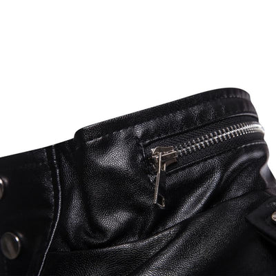 Men's Solid Color Stand Collar Leather Motor Jacket