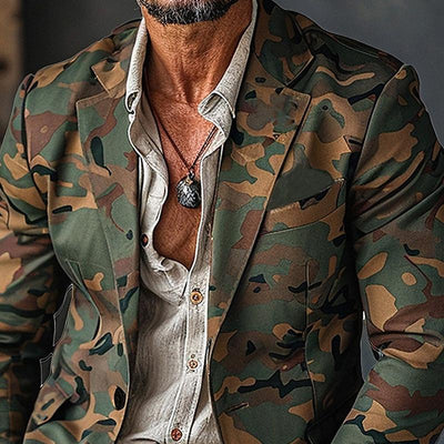 Camouflage Print Button Blazer