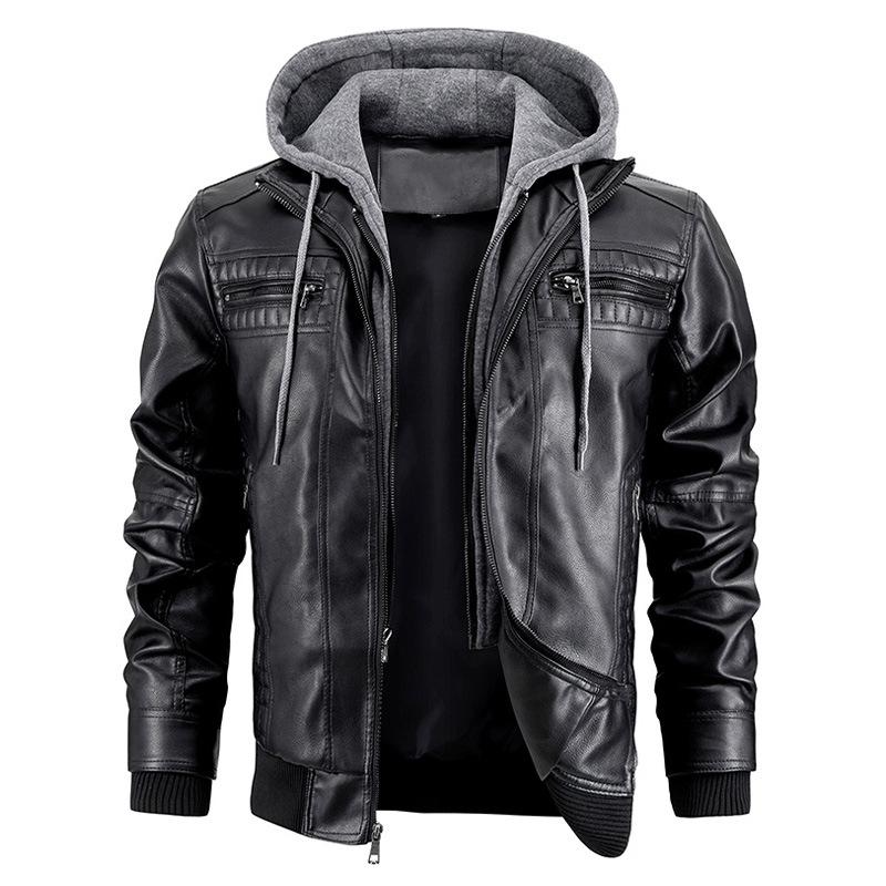 Men's Hooded Warm Leather Jacket