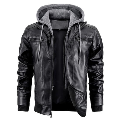 Men's Hooded Warm Leather Jacket