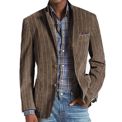 Vintage Striped Lapel Single-Breasted Blazer
