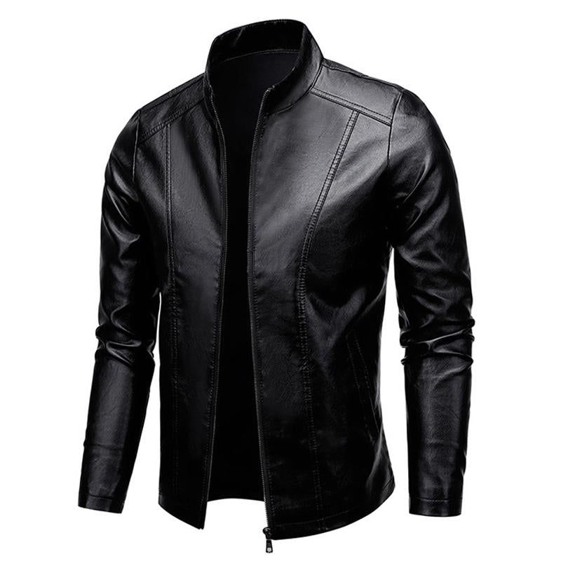 Men's Stand Collar Zip Leather Jacket