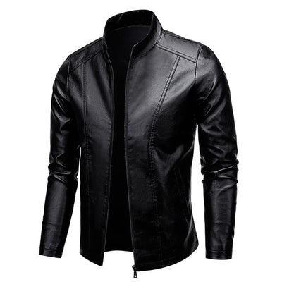 Men's Stand Collar Zip Leather Jacket