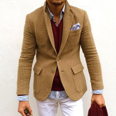 Vintage Herringbone Lapel Single Breasted Blazer