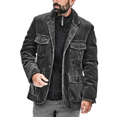 Men's Lapel Solid Color Multi-Pocket Jacket