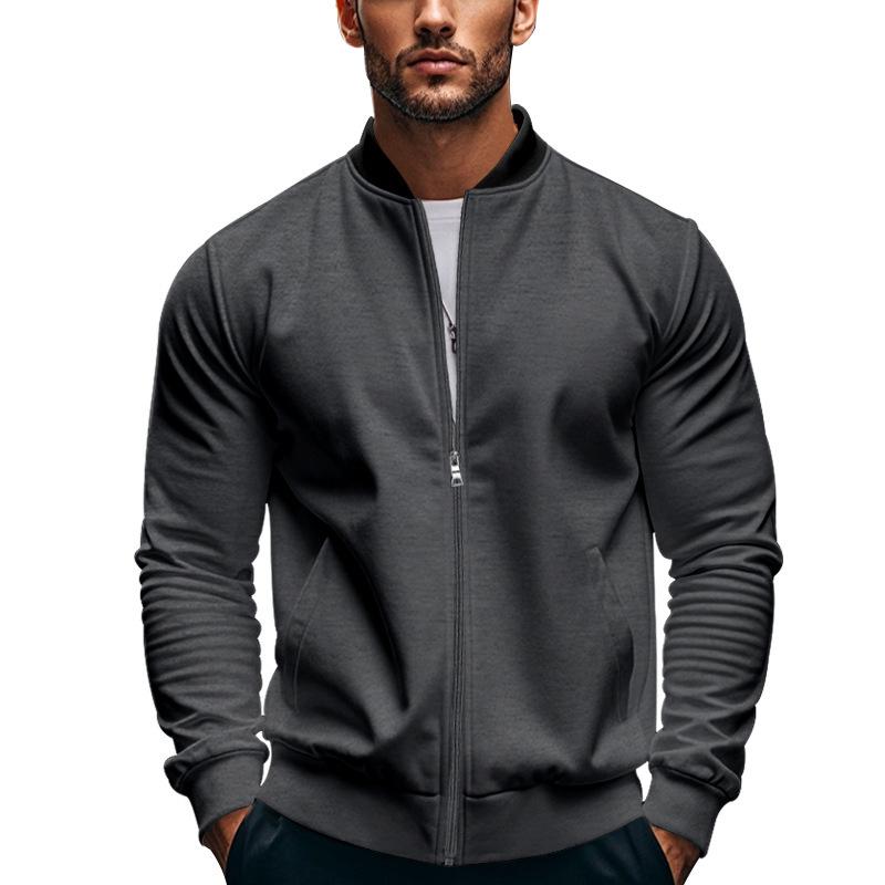 Men's Contrast Color Casual Zipper Baseball Jacket