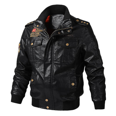 Men's Embroidered Leather Motorcycle Jacket