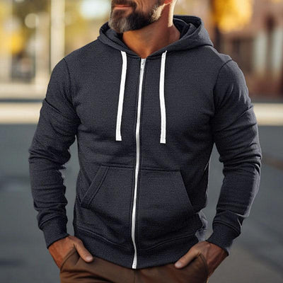 Men's Casual Solid Color Sport Long Sleeve Hoodie Jacket
