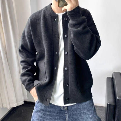 Men's Solid Round Neck Single Breasted Knit Cardigan 02767758Z