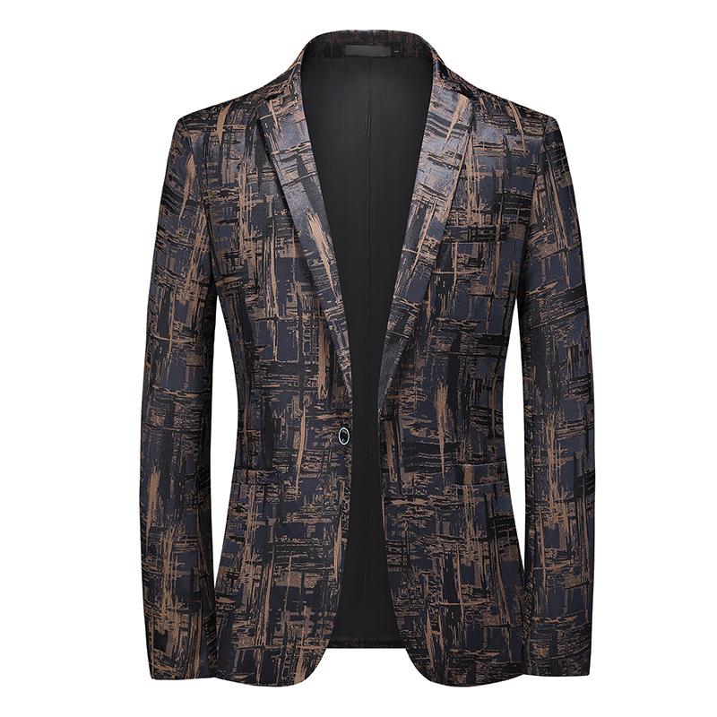 Vintage Print Slim Fit One Button Blazer