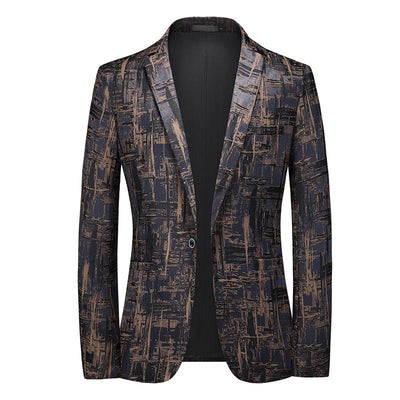Vintage Print Slim Fit One Button Blazer