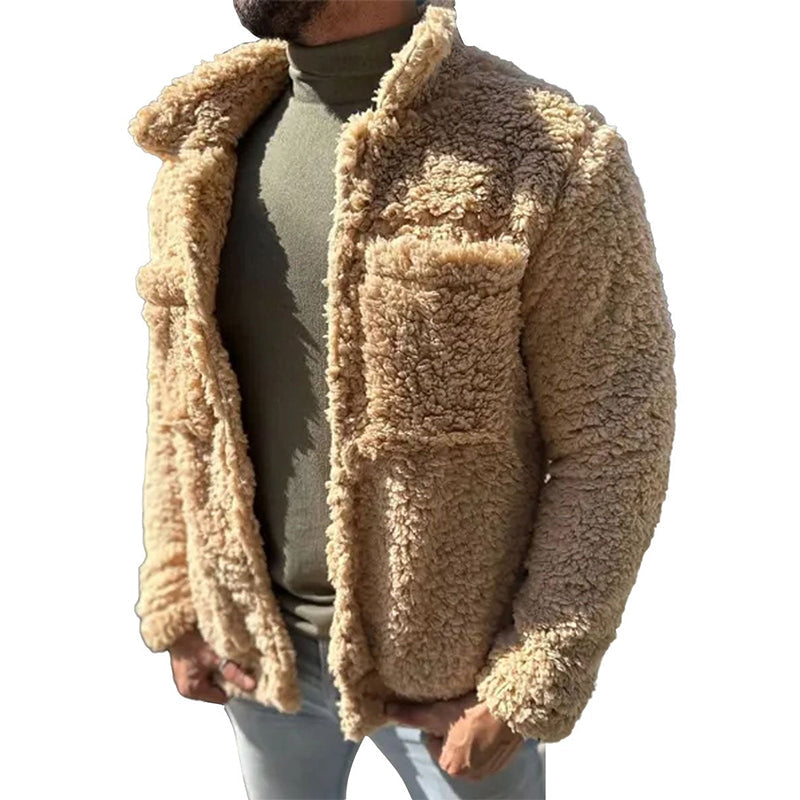 Sherpa Double-Pocket Single-Breasted Lapel Thermal Coat